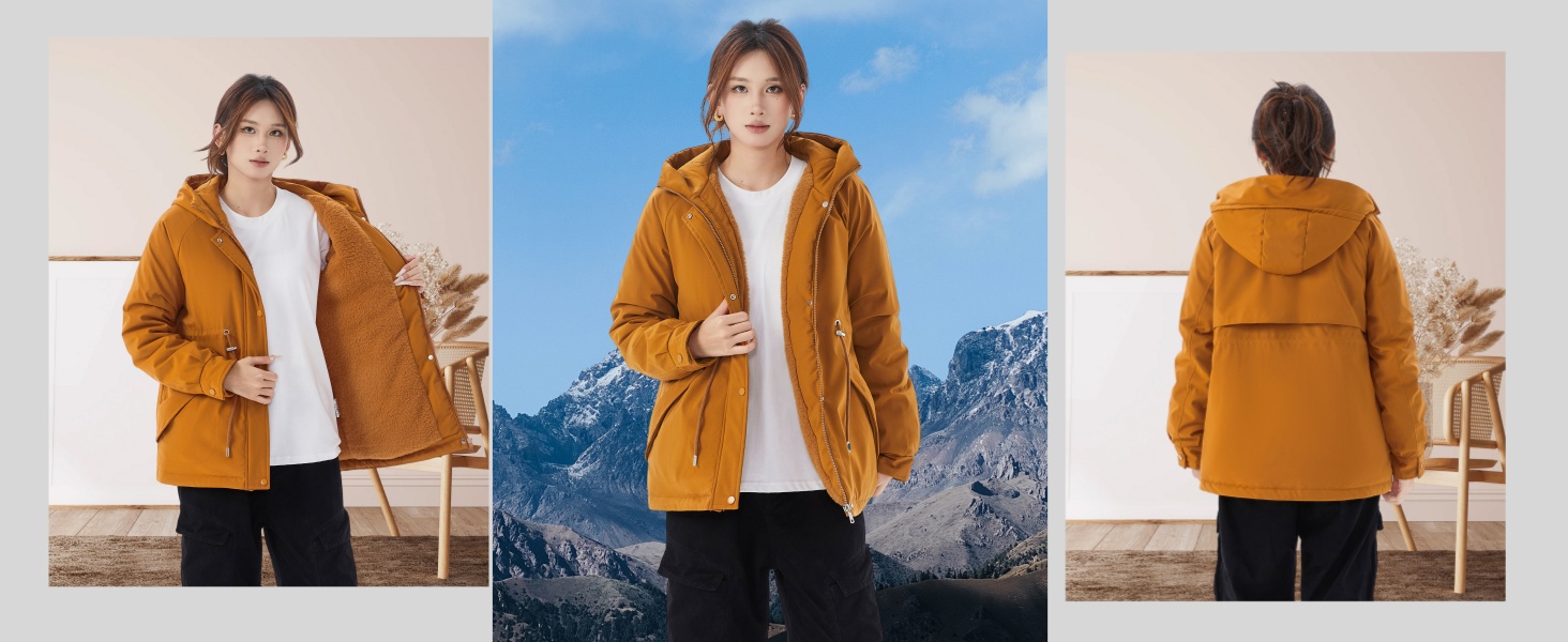 JiangWu Womens Fashion Fleece Sherpa Lined Hooded Coat Winter